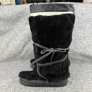 ✅Womens 9.5 VTG Wintech Corp Black Shearling Boots Leather Trim Minneapolis MN